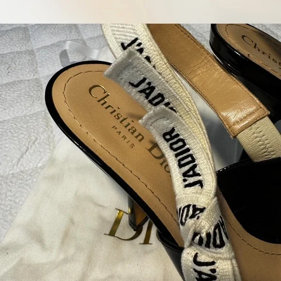 Dior Black Patent Leather Slingback Heels - Picture 2 of 6